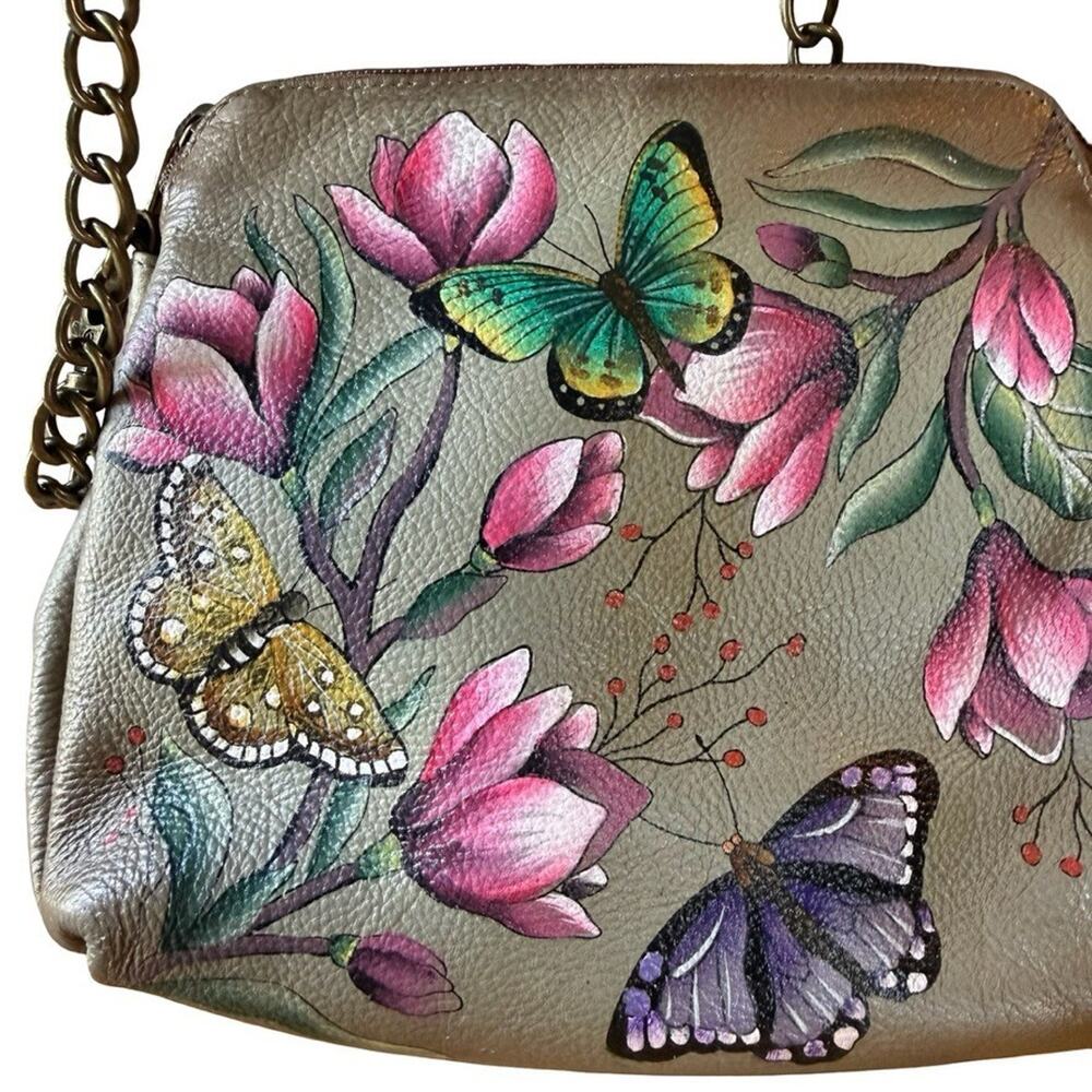 Anuschka Floral Leather Painted Crossbody Purse Handbag Shoulder Bag 8x7x3 - Picture 11 of 13